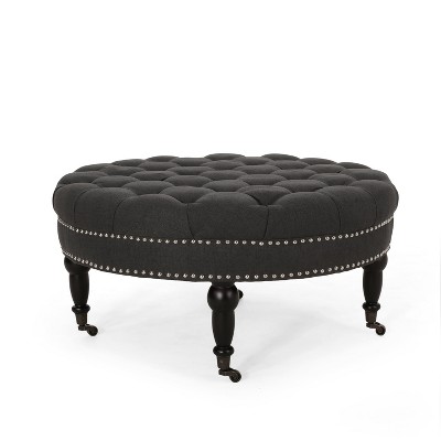 NicBex Modern 35" Round Ottomans Wood Footstools with Button Tufted and Casters for Bedroom and Living Room