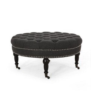 NicBex Modern 35" Round Ottomans Wood Footstools with Button Tufted and Casters for Bedroom and Living Room - 1 of 4