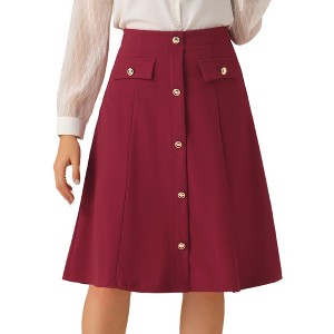 INSPIRE CHIC Women's Button Decor Work A-Line Formal Knee Length Skirt - 1 of 4