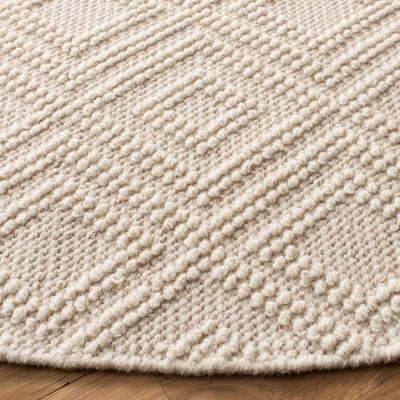 Ivory Handwoven Wool Round Area Rug, 4' Diameter