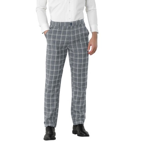 Unique Bargains Men's Plaid Dress Pants Casual Slim Fit Flat Front