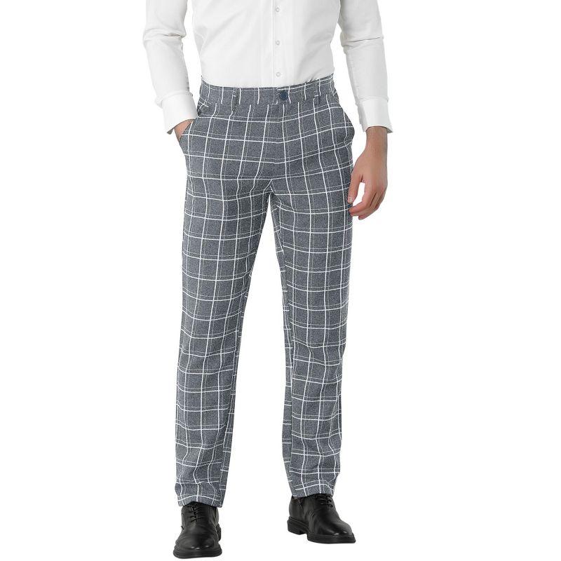 Lars Amadeus Men's Dress Plaid Pants Slim Fit Flat Front Check Chino Pants Trousers, 1 of 7
