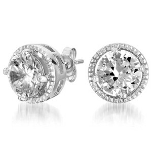 Guili Round Cubic Zirconia Stud Earrings in Sterling Silver with Classic or Rose Gold Finish – Timeless Sparkle for Refined Elegance - 1 of 4