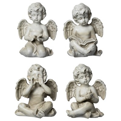 Northlight 4-Piece Set of Sitting Cherub Angel Outdoor Patio Garden Statues 6.5" - Gray