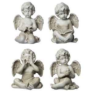 Northlight 4-Piece Set of Sitting Cherub Angel Outdoor Patio Garden Statues 6.5" - Gray - 1 of 4