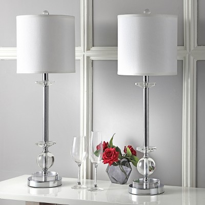 Elegant 31" Crystal Candlestick Table Lamp Set with White Shades