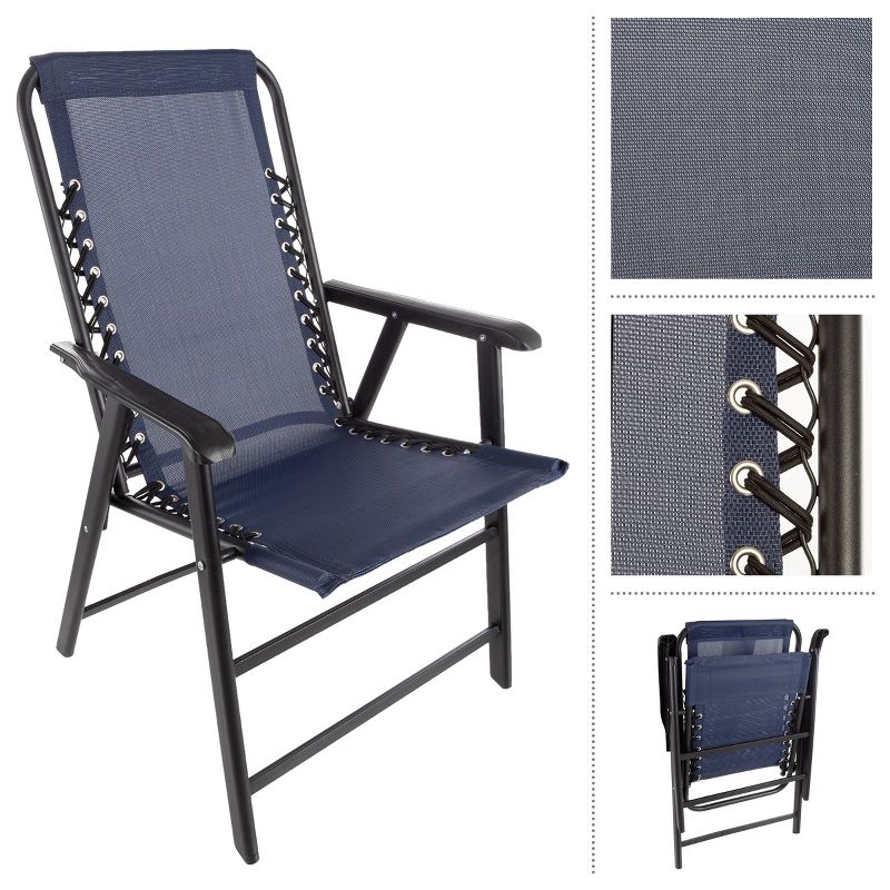 Pure Garden Folding Lounge Chairs – Portable Camping or Lawn Chairs, Navy, Set of 2, 3 of 9
