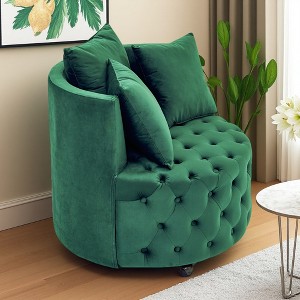 Velvet Swivel Chair with Button Tufted Design and 3 Pillows - 1 of 4