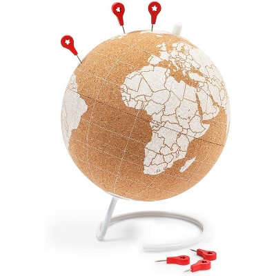 Juvale Mini Cork Globe, 6 Push Pins, Educational World Map for Desktop Home Decor (5.9 x 7.87 in)