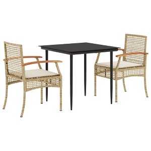 vidaXL 3 Piece Patio Dining Set with Cushions Beige Poly Rattan - 1 of 1