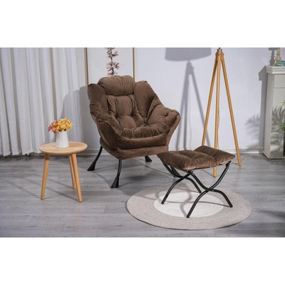 Okak Accent Chair Cotton Fabric Lazy Chair with Upholstered Side Pocket Armchair Leisure Sofa Chair with Steel Frame