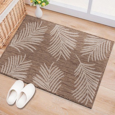 Brown and Beige Synthetic Flat Woven Floral Indoor/Outdoor Rug 2'x3'