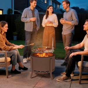 CIPACHO 2-in-1 Smokeless Fire Pit BBQ Grill Portable Camping Bonfire Stove with Poker Steel Bronze - 1 of 4