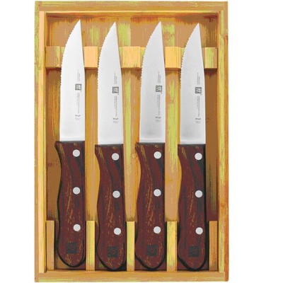 Dark Wood Handle Stainless Steel 4-Piece Steak Knife Set