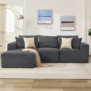 108" Modular Sectional Sofa, L Shaped Boneless Cloud Couch, Deep Seat & Throw Pillows, Corduroy Fabric, Memory Foam Couch - 1 of 4
