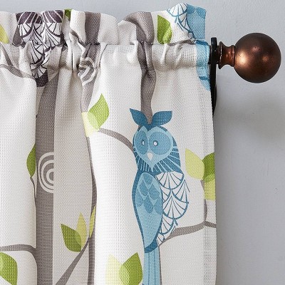 Whimsical Owl Print Cream Polyester Kitchen Valance