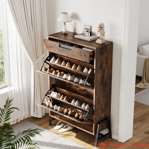 Hallway Vintage Farmhouse Narrow  Shoe Storage Cabinet with 2 Flip Drawers and 1 Drawer with Legs, Freestanding Entryway Organizer - 1 of 4