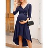YesFashion Women's Maternity V-Neck 3/4 Sleeve Wrap Dress Casual Hi-Low Midi Tie Nursing Breastfeeding Dress with Belted - 2 of 4