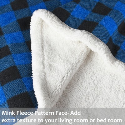 Blue and Black Plaid Reversible Sherpa Fleece Throw Blanket 50" x 60"