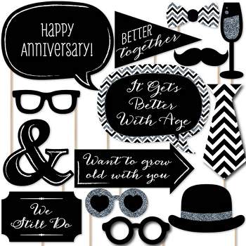 Big Dot of Happiness Wedding Anniversary - Photo Booth Props Kit - 20 Count