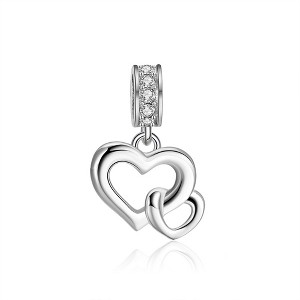 Linked Hearts Charm for Women Sterling Silver CZ European Bead for Bracelet Ginger Lyne Collection - 1 of 4