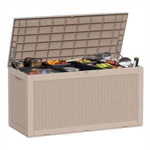 Naysaye Deck Boxes, 100 Gal Outdoor Storage Deck Box, Small Patio Storage Bin for Garden Tools, Brown, 48.03"*21.46"*24.53" - 1 of 4