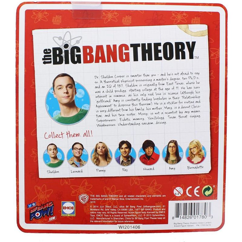 Bif Bang Pow Big Bang Theory Sheldon (Green Lantern/ Hawkman) Retro Clothed 8" Action Figure, 3 of 5
