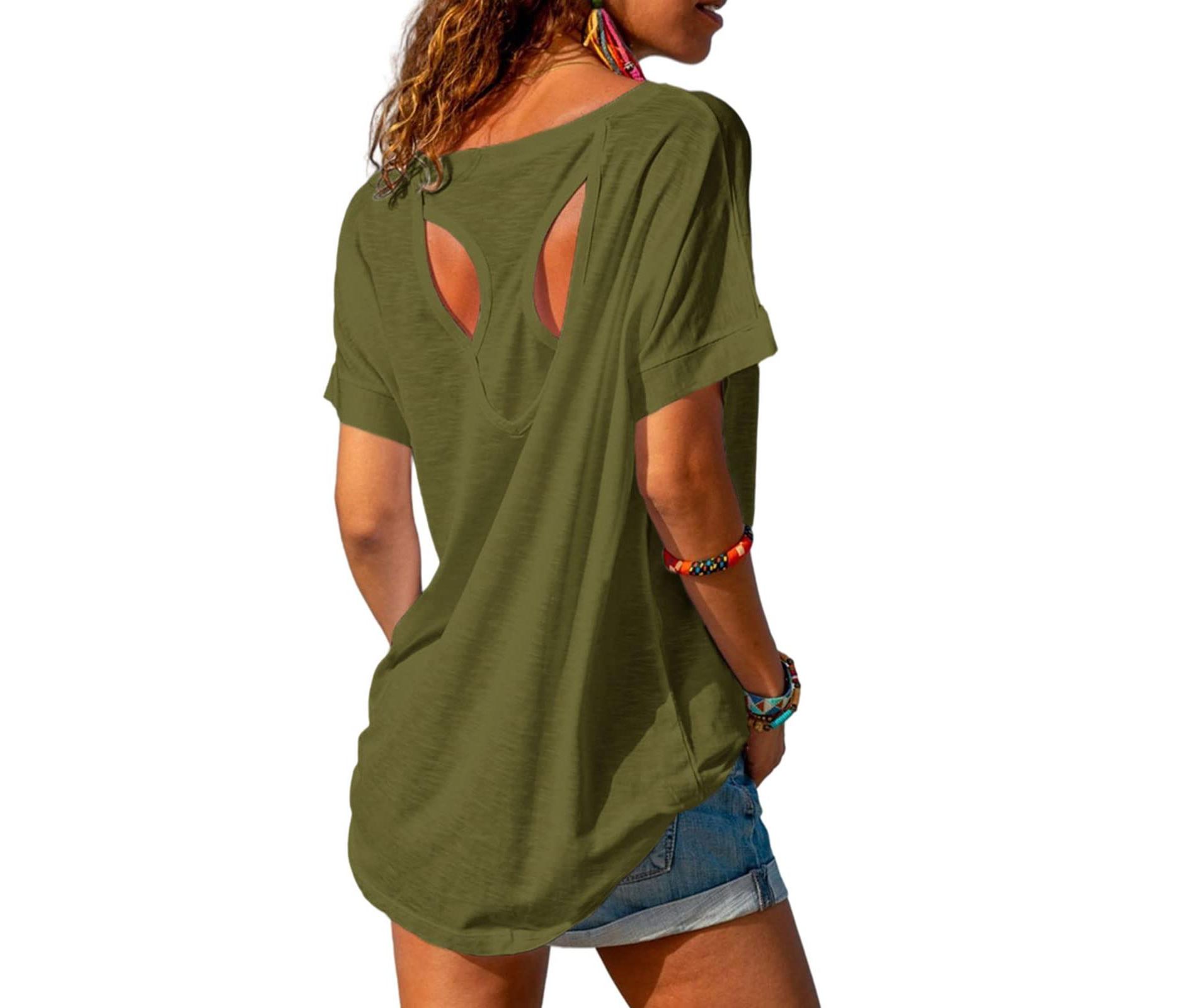 Imily Bela Women's Backless Sports T-Shirt, Fitness Casual Yoga T-Shirt, Short-Sleeve Summer Top