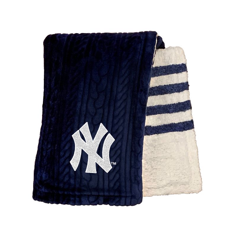 MLB New York Yankees Knit Embossed Faux Shearling Stripe Throw Blanket, 1 of 3
