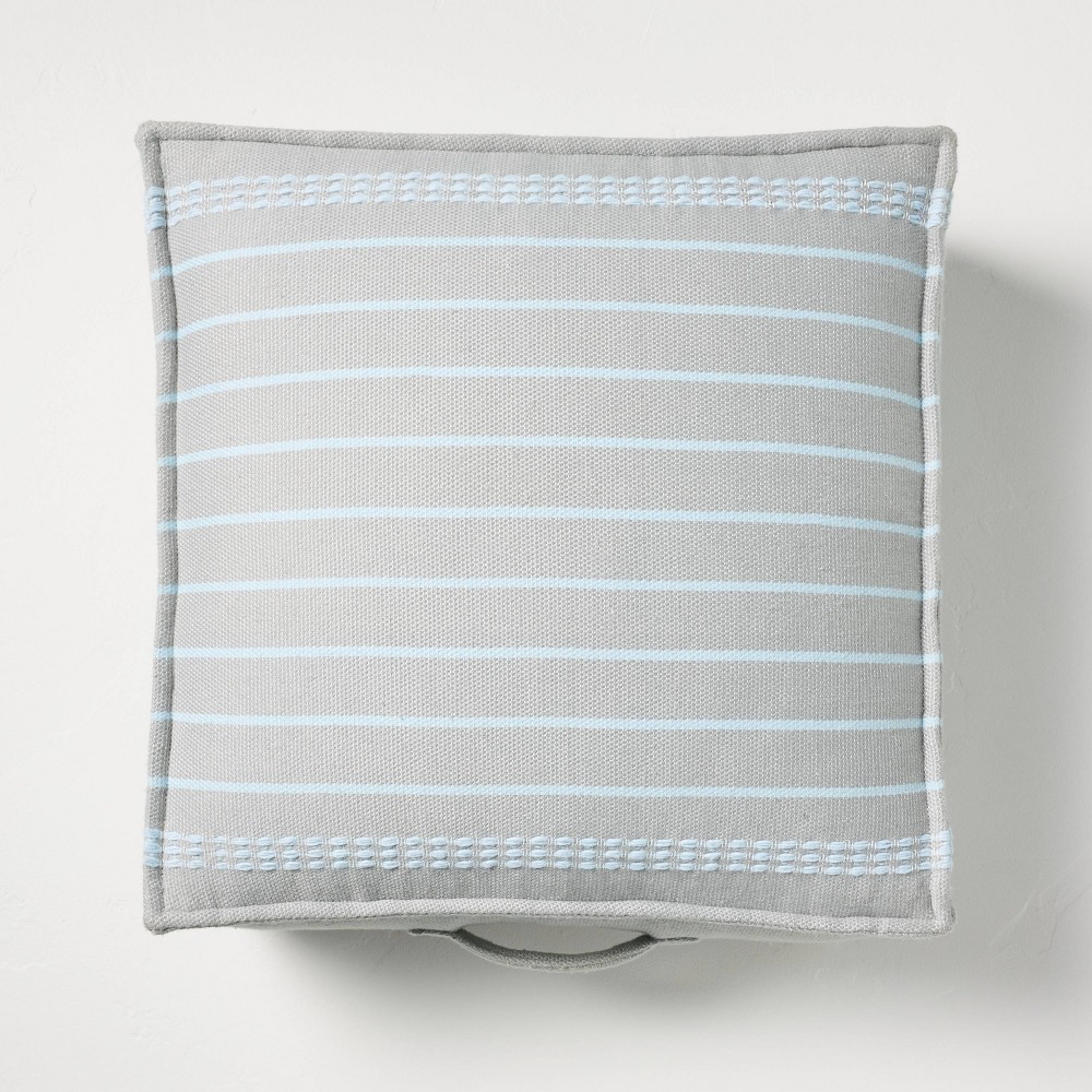 Photos - Pillow Border Stitch Stripe Indoor/Outdoor Floor Cushion Gray/Light Blue - Hearth