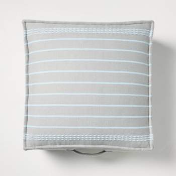 Border Stitch Stripe Indoor/Outdoor Floor Cushion Gray/Light Blue - Hearth & Hand™ with Magnolia