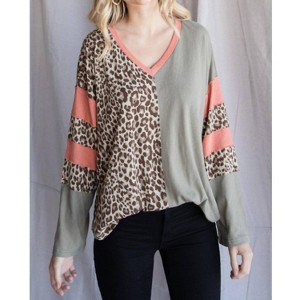Women's Leopard Print Color Block Top - Jodifl - 1 of 4