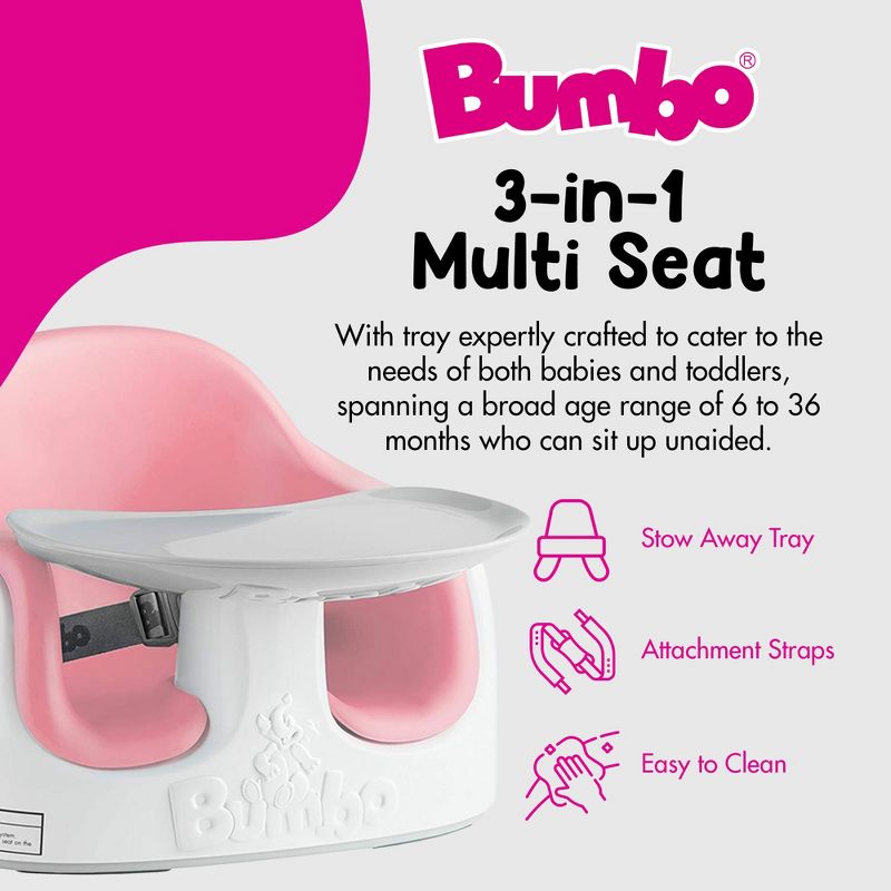 Bumbo Baby Toddler Adjustable 3 in 1 Multi Seat High Chair & Booster Seat w/ Removable Tray and Buckle Strap for Toddlers 1 to 3, Cradle Pink (2 Pack), 5 of 7