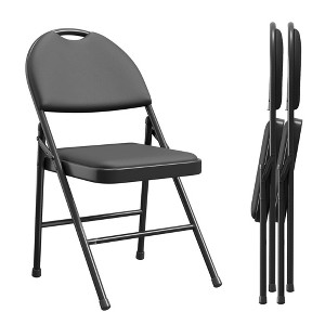 Folding Chairs 2 Pack, Metal Foldable Chair with Cushion and Non-Slip Feet Pads, PU Party Chairs - 1 of 4