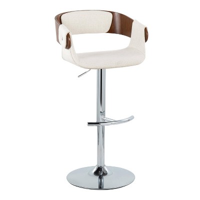 Elisa Adjustable Cream Fabric and Walnut Wood Swivel Barstools, Set of 2