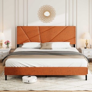 TiramisuBest King size square metal bed frame with storage, antique brown, MDF+Metal, no spring mattress, easy assemble - 1 of 4