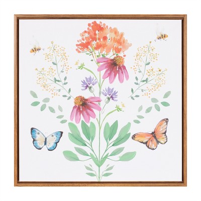 Framed Floral and Butterfly Wall Art 15.5"SQ