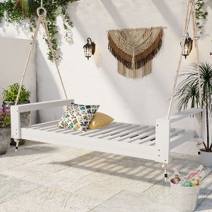 GDFStudio Jonathan Patio 85.8" Acacia Wood Porch Swing with 98 inch Hemp Ropes - 1 of 4