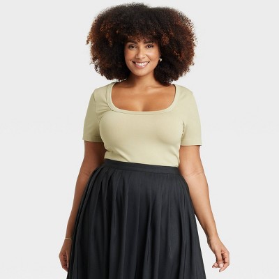 Women's Slim Fit Seamless Short Sleeve Square Neck Baby T-Shirt - A New Day™