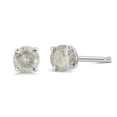 Silver 4-Prong Round-cut "Salt and Pepper" Diamond Classic Stud Earrings