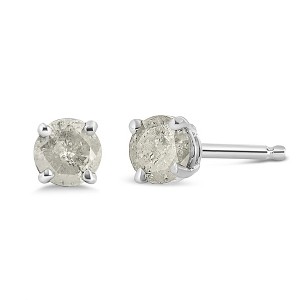 Silver 4-Prong Round-cut "Salt and Pepper" Diamond Classic Stud Earrings - 1 of 4