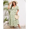 BLUEMING Summer Maxi Dress for Plus Size Women Tie Wasit Surplice Dress Flutter Sleeve A-Line Dress - 3 of 4