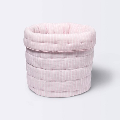 Quilted Gauze Medium Round Storage Bin - Cloud Island™ Pink Stripe