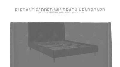 Ivory Velvet Queen Platform Bed with Diamond Tufted Wingback Headboard