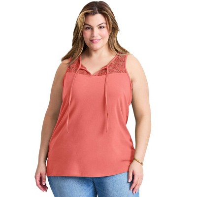 Avenue Women's Plus Size Lace Yoke Detail Tank