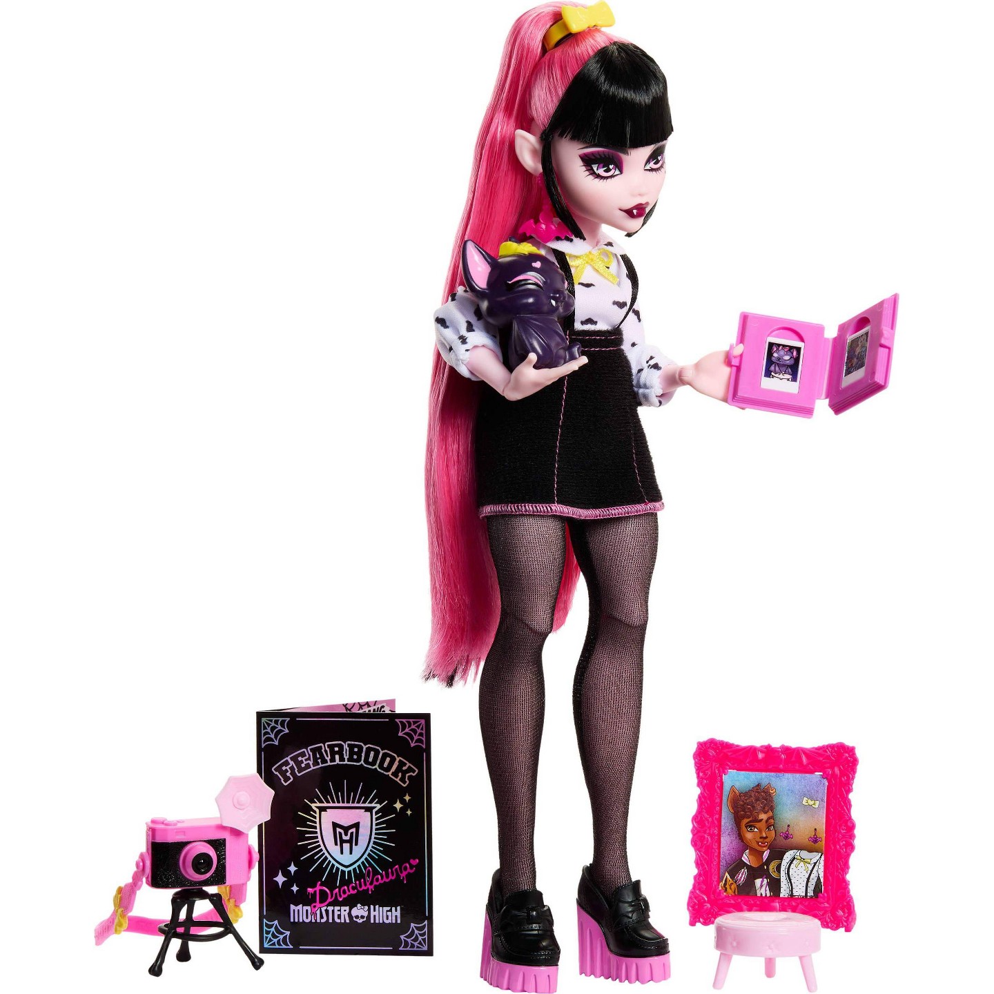 Детская кукла Monster High Fearbook Draculaura Fashion Doll with Yearbook and Photo Fang Club Accessories — фото 4