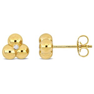 EVERLY JEWELRY | 14k Yellow Gold Diamond Accents Triple Beads Stud Earrings - 1 of 4