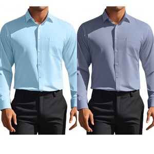 INSPIRE CHIC Men's Solid Long Sleeves Regular Fit Business Button Down Dress Shirts 2 Packs - 1 of 4