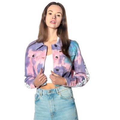 Women's Rugrats Tie-Dye Frayed Crop Denim Jacket