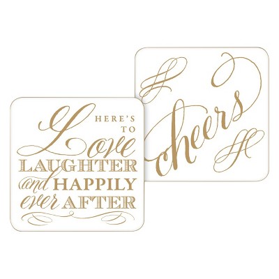 20ct Here's to Love Laughter and Happily Ever After Paper Coasters